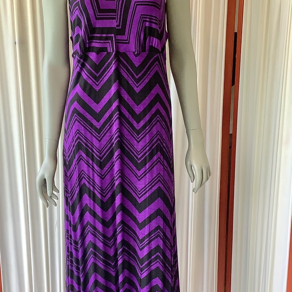 Olivia Moon Maxi Sun Dress Purple Black Abstract Size Large